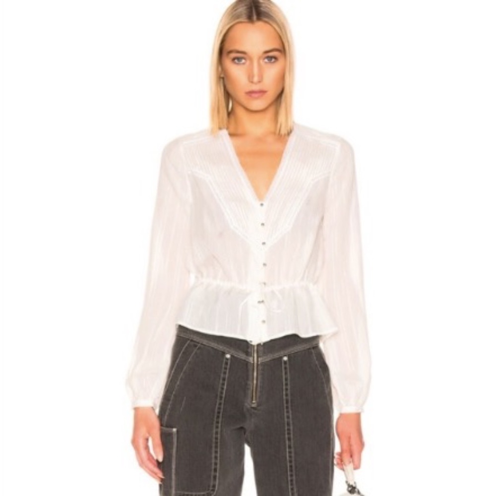 Veronica Beard Ivory Silk Peplum Drawstring Blouse NWOT! Size 2 - Picture 2 of 16